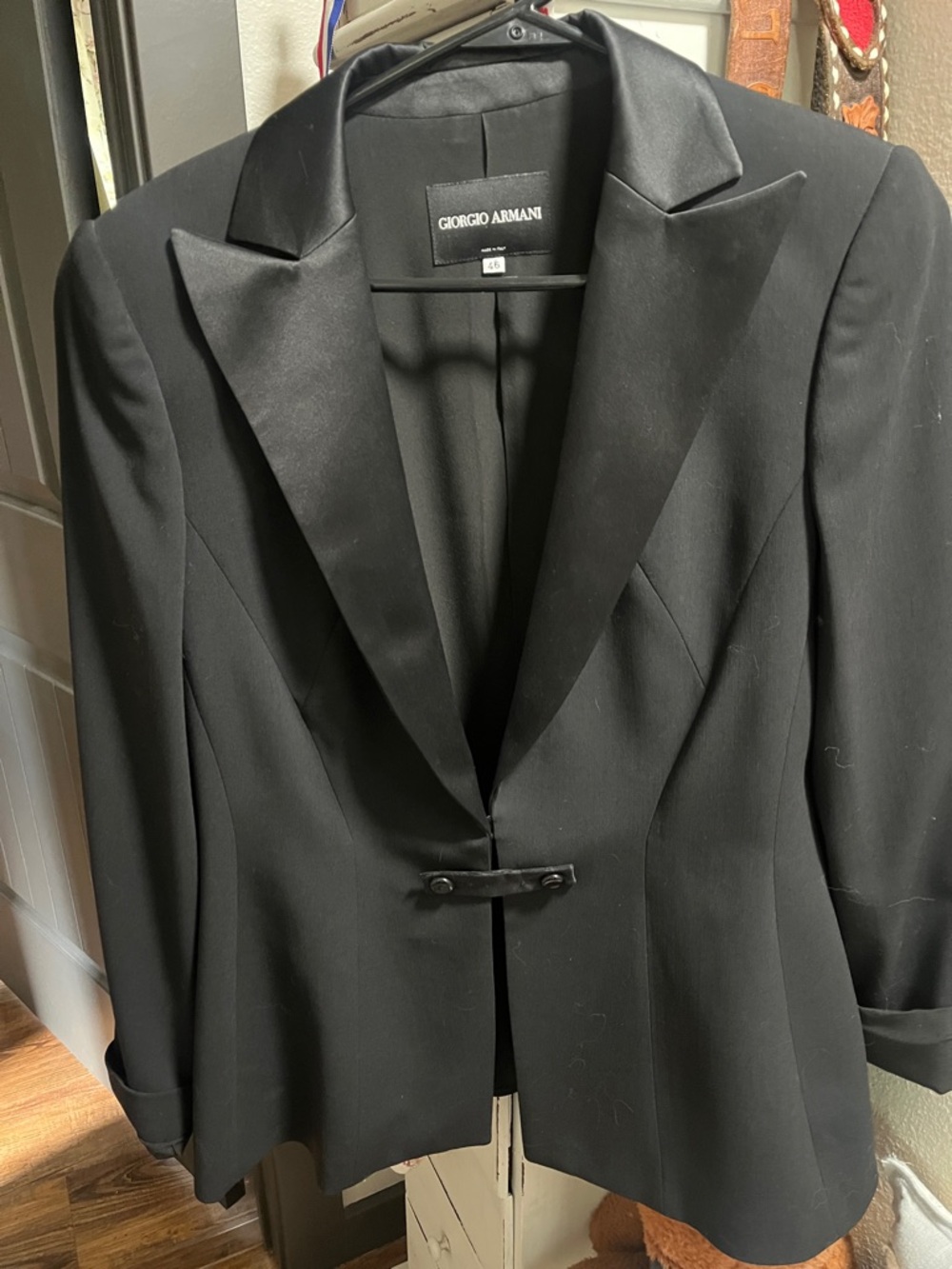 Giorgio Armani Black Satin-Trim Single-Button Blazer women